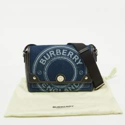 Pre Owned Burberry Blue/Black Denim and Leather Medium Note Logo Shoulder Bag