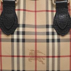 Pre Owned Burberry Beige Haymarket Check Coated Canvas and Leather On Slow Tote