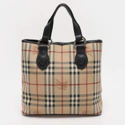 Pre Owned Burberry Beige Haymarket Check Coated Canvas and Leather On Slow Tote