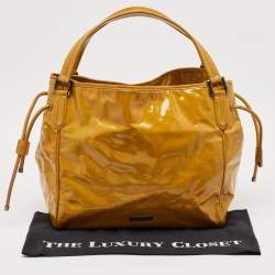 Burberry Mustard Yellow Patent Leather Large Bilmore Tote