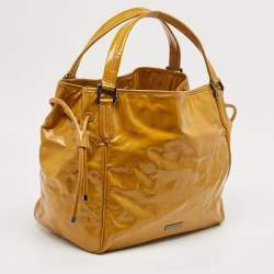 Burberry Mustard Yellow Patent Leather Large Bilmore Tote