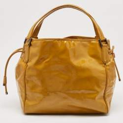 Burberry Mustard Yellow Patent Leather Large Bilmore Tote