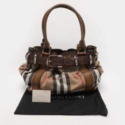 Burberry Brown House Check Canvas and Leather Beaton Tote