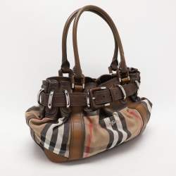 Burberry Brown House Check Canvas and Leather Beaton Tote
