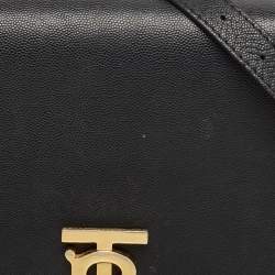 Pre Owned Burberry Black Leather Medium TB Shoulder Bag