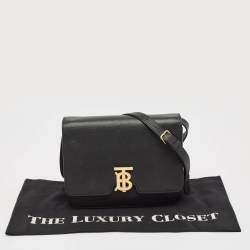 Pre Owned Burberry Black Leather Medium TB Shoulder Bag