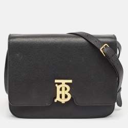 Pre Owned Burberry Black Leather Medium TB Shoulder Bag