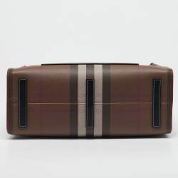 Pre Owned Burberry Dark Birch Brown Check Coated Canvas and Leather Medium Freya Tote