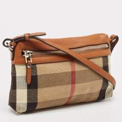 Burberry Brown/Beige House Check Canvas and Leather Farley Crossbody Bag