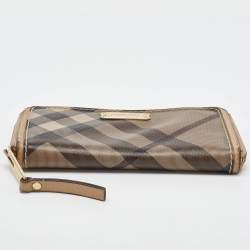 Burberry Beige Nova Check Coated Canvas Zip Around Wallet