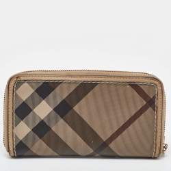 Burberry Beige Nova Check Coated Canvas Zip Around Wallet