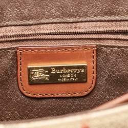 Burberry Beige/Brown Haymarket Coated Canvas and Leather Pushlock Top Handle Bag