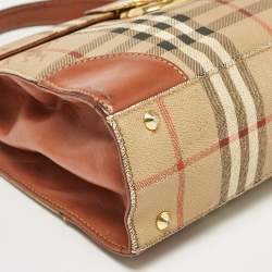 Burberry Beige/Brown Haymarket Coated Canvas and Leather Pushlock Top Handle Bag