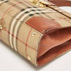 Burberry Beige/Brown Haymarket Coated Canvas and Leather Pushlock Top Handle Bag