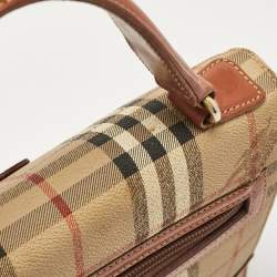 Burberry Beige/Brown Haymarket Coated Canvas and Leather Pushlock Top Handle Bag