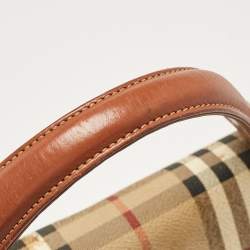 Burberry Beige/Brown Haymarket Coated Canvas and Leather Pushlock Top Handle Bag