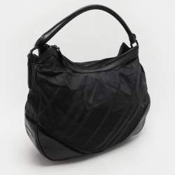 Burberry Black Check Nylon and Leather Maskell Hobo