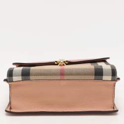 Pre Owned Burberry Pink House Check Canvas and Leather Macken Crossbody Bag