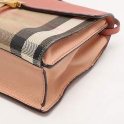 Pre Owned Burberry Pink House Check Canvas and Leather Macken Crossbody Bag