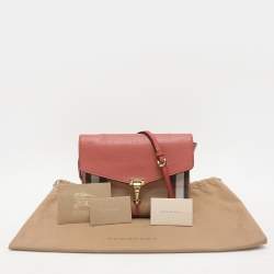 Pre Owned Burberry Pink House Check Canvas and Leather Macken Crossbody Bag
