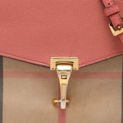 Pre Owned Burberry Pink House Check Canvas and Leather Macken Crossbody Bag