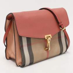 Pre Owned Burberry Pink House Check Canvas and Leather Macken Crossbody Bag