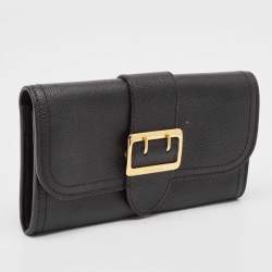 Burberry Black Leather Buckle Continental Wallet