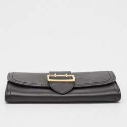 Burberry Black Leather Buckle Continental Wallet