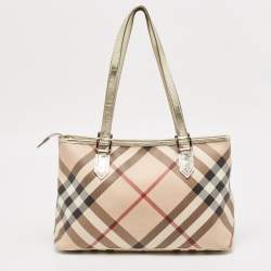 Burberry Gold/Beige Supernova Check PVC and Patent Leather Nickie Tote