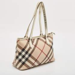 Burberry Gold/Beige Supernova Check PVC and Patent Leather Nickie Tote