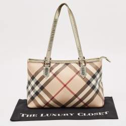 Burberry Gold/Beige Supernova Check PVC and Patent Leather Nickie Tote
