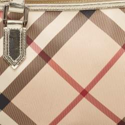 Burberry Gold/Beige Supernova Check PVC and Patent Leather Nickie Tote