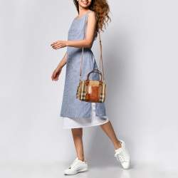 Burberry Beige/Brown House Check Canvas and Leather Alchester Satchel