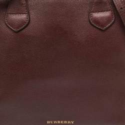 Burberry Burgundy/Beige Leather and House Check Canvas Medium Banner Tote