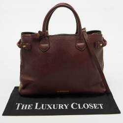 Burberry Burgundy/Beige Leather and House Check Canvas Medium Banner Tote