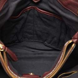 Burberry Burgundy/Beige Leather and House Check Canvas Medium Banner Tote
