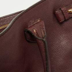 Burberry Burgundy/Beige Leather and House Check Canvas Medium Banner Tote