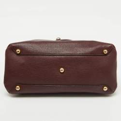 Burberry Burgundy/Beige Leather and House Check Canvas Medium Banner Tote