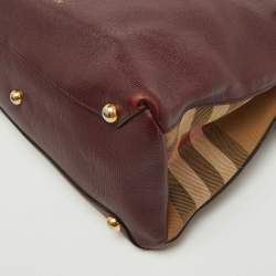 Burberry Burgundy/Beige Leather and House Check Canvas Medium Banner Tote
