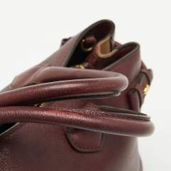 Burberry Burgundy/Beige Leather and House Check Canvas Medium Banner Tote