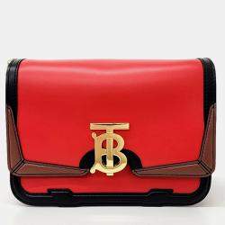 Burberry Black/Red Leather TB Small Crossbody Bag
