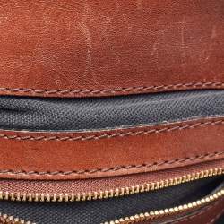 Pre Owned Burberry Brown/Beige Leather and House Check Canvas Medium Bridle Gosford Hobo