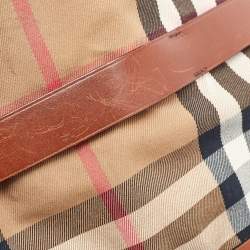 Pre Owned Burberry Brown/Beige Leather and House Check Canvas Medium Bridle Gosford Hobo