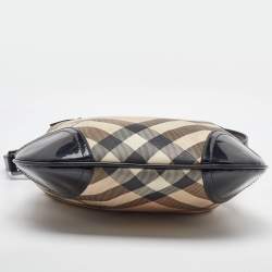 Burberry Beige/Black Supernova Check Coated Canvas and Patent Leather Dryden Shoulder Bag