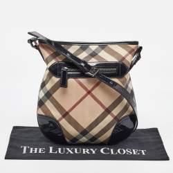 Burberry Beige/Black Supernova Check Coated Canvas and Patent Leather Dryden Shoulder Bag