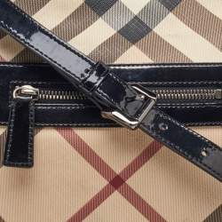 Burberry Beige/Black Supernova Check Coated Canvas and Patent Leather Dryden Shoulder Bag