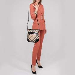 Burberry Beige/Black Supernova Check Coated Canvas and Patent Leather Dryden Shoulder Bag