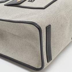 Pre Owned Burberry Black/Grey Canvas and Leather Medium Freya Tote