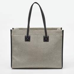 Pre Owned Burberry Black/Grey Canvas and Leather Medium Freya Tote