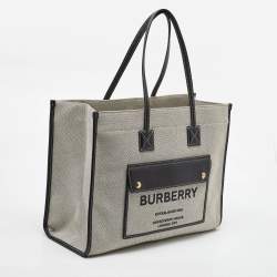 Pre Owned Burberry Black/Grey Canvas and Leather Medium Freya Tote